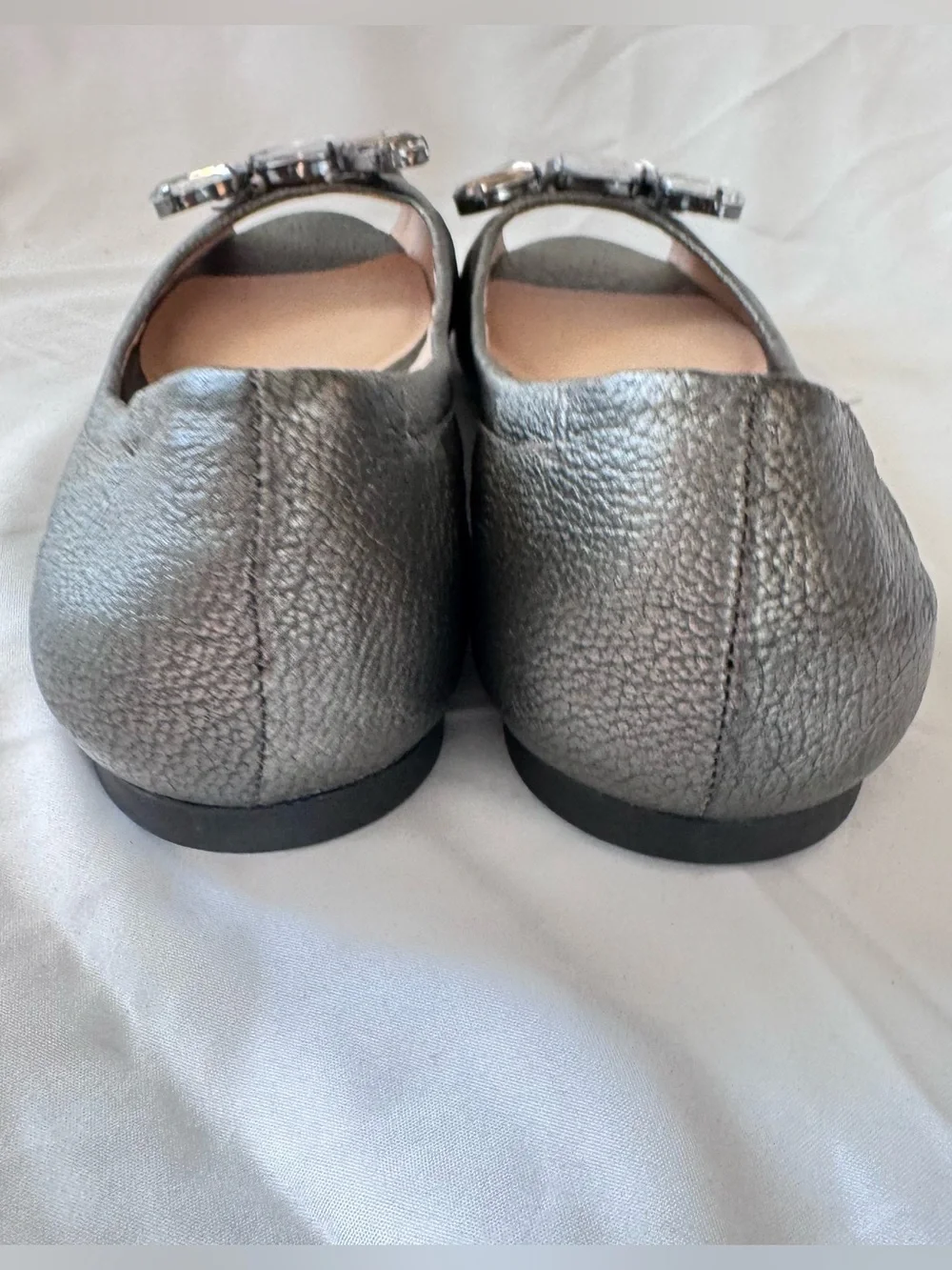Kate Spade New York Metallic Grey Leather Peep-Toe Flats Dress Shoes Women Sz 7